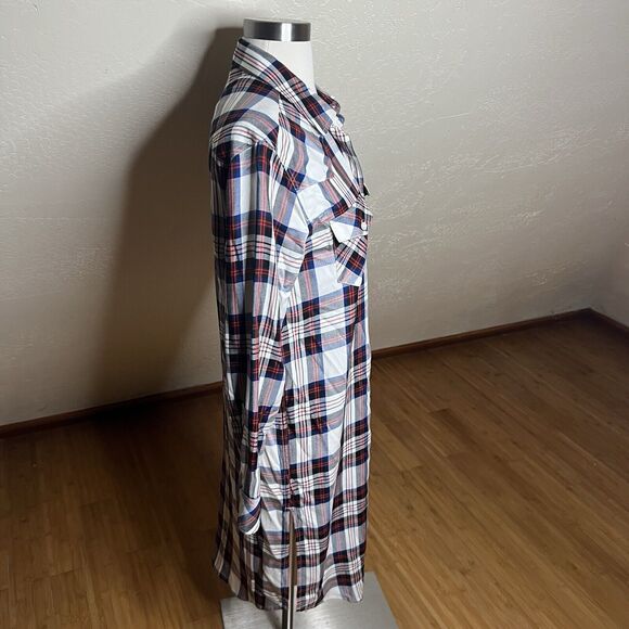3/$30 Levis Shirt Dress Womens XS Red Blue Plaid Long Sleeve Button Down - Picture 5 of 9
